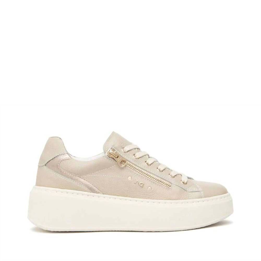 NEW NEROGIARDINI women's cairo leather zipper sneaker in taupe